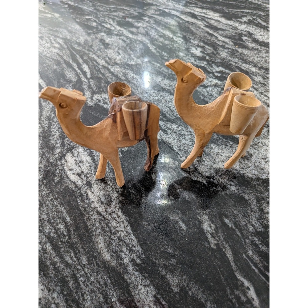 Vintage Olive Wood Camel‎ with Saddle Hand Carved in the Holy Land Bethlehem